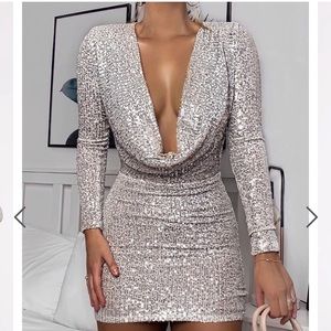 Mint Green long sleeve sequin mini dress